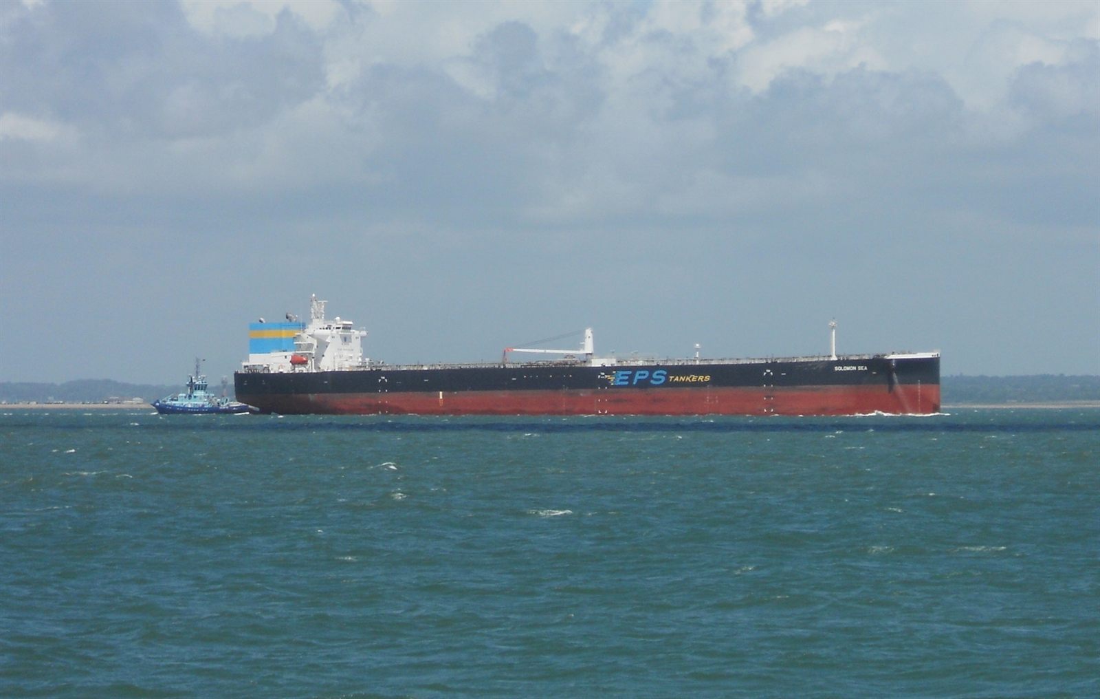 A laden crude-oil tanker under way at sea