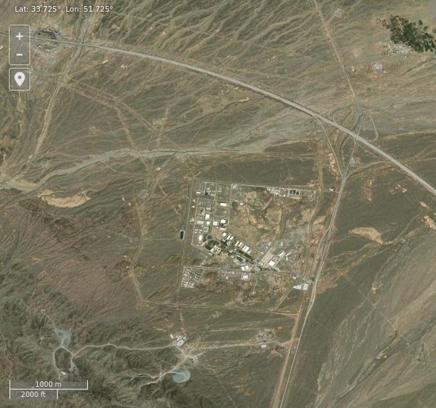 A satellite fire-detection image with red markers over Iran's Natanz nuclear site, dated 19 June 2025.